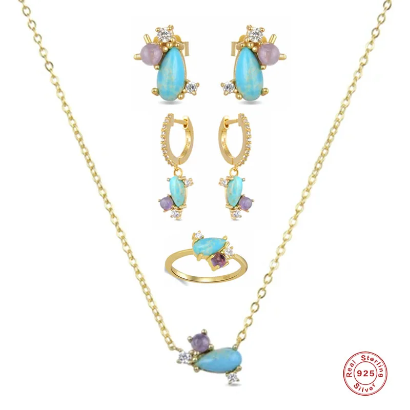 

CANNER Horse Eye Turquoise Element 925 Silver Rings For Women Girl Charms Wedding Anniversary Gift Necklace pendientes plata 925