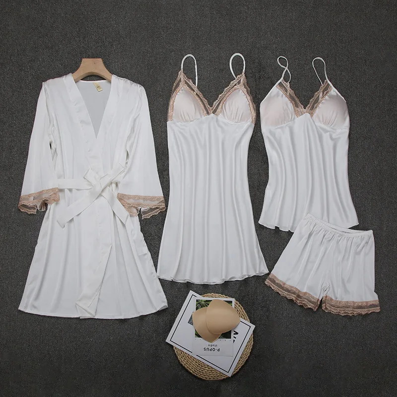 

Silk Pajamas for Women Sleepwear Suit New 2020 Summer Pijama Mujer Sexy Lace Lingerie Female Pyjama Satin Pajama Set Nightwear