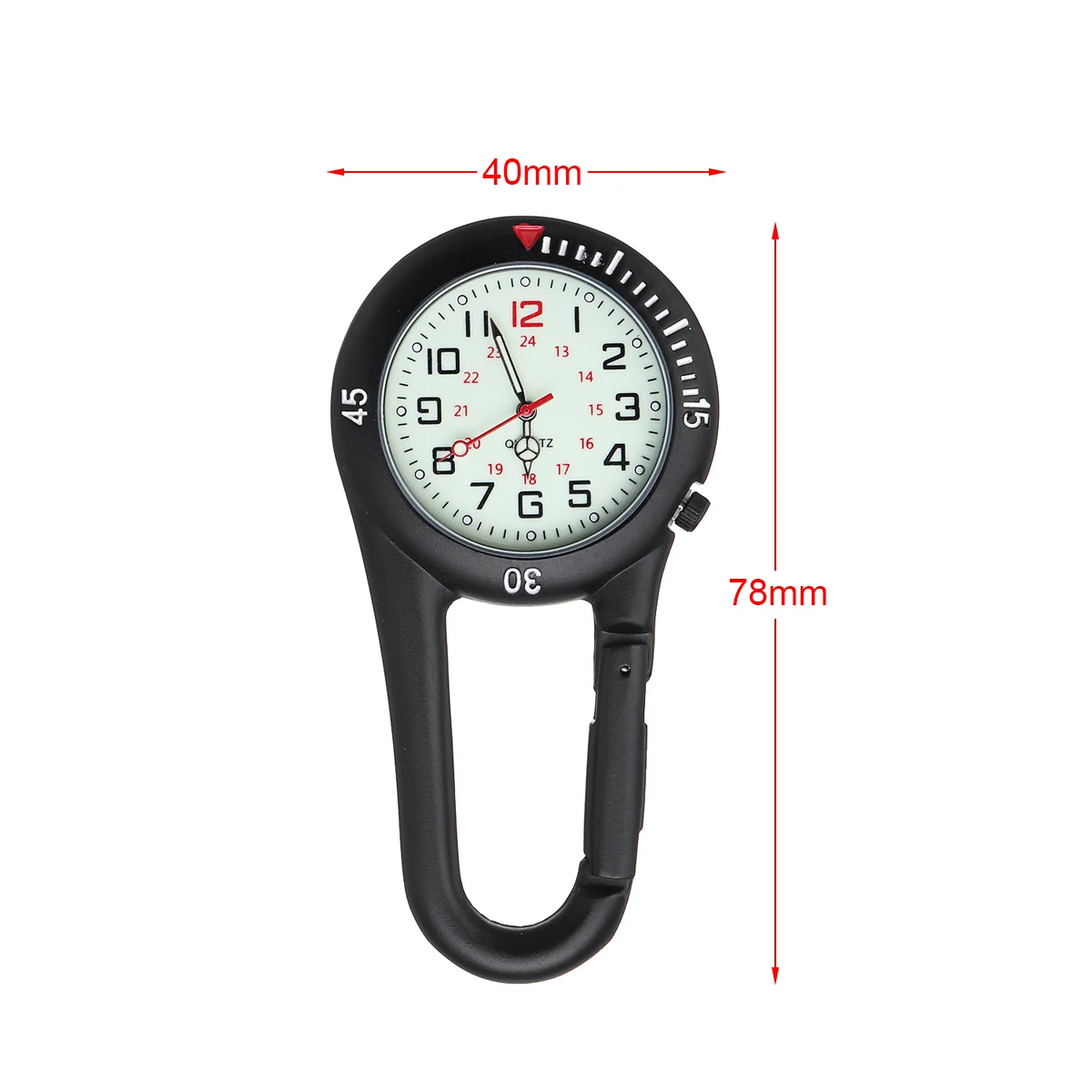 

Outdoor Mini Round Black Clip-On Carabiner Watch Climbing Mountain Sports Luminous for Doctors Nurses pocket watch luminous