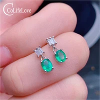 colife jewelry 925 silver emerald earrings for daily wear 4mm5mm natural emerald silver earrings fashion silver earrings