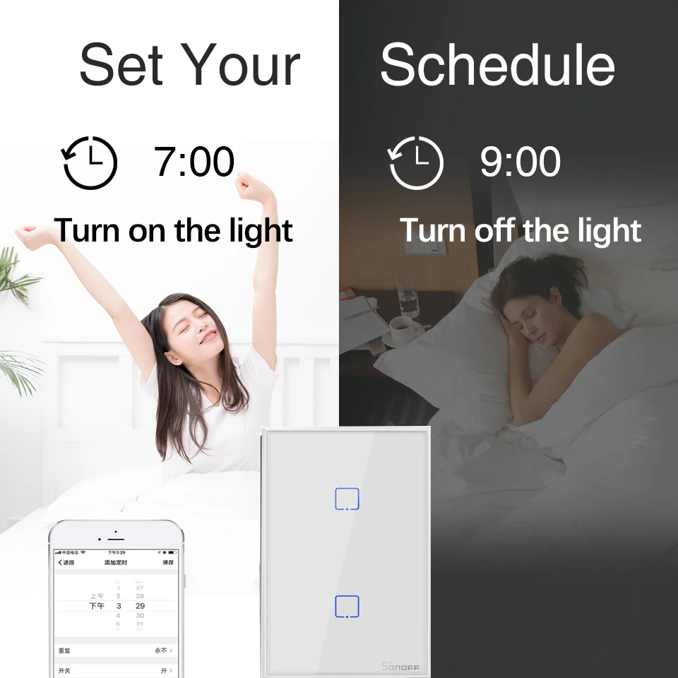 Интеллектуальный выключатель света Sonoff T0 US/AU Смарт Wi-Fi настенный сенсорный светильник сенсорный выключатель 1/2/3 Gang Touch/Wifi/приложение пульт Умный домашний контроллер работы с Alexa/google