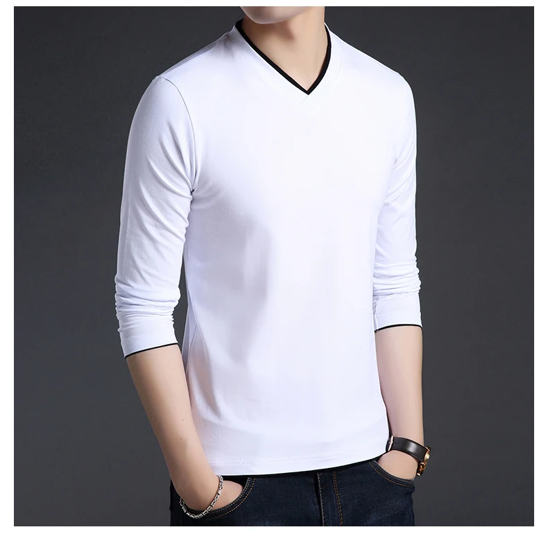 

Autumn and winter tops tees men long-sleeved t shirt plus velvet V-neck men's tide clothes cotton thick Warm t shirts 1046