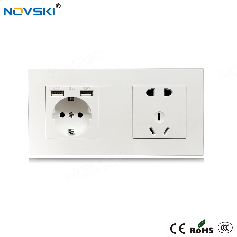Розетка настенная NOVSKI белая с 5 отверстиями usb 2 1 А 16 А|Электрические розетки| |