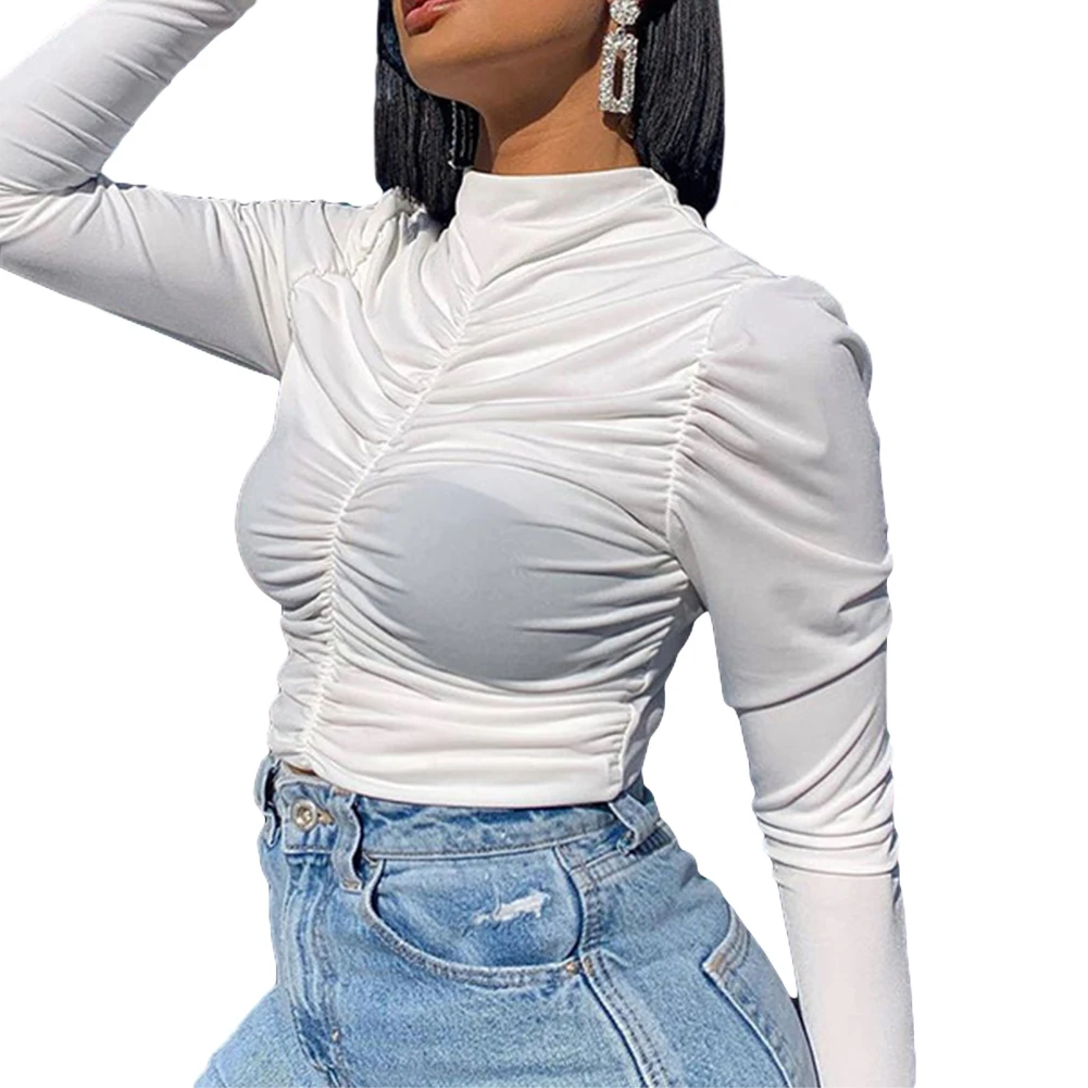 Женская Осенняя футболка с длинным рукавом элегантный офисный топ пышными
