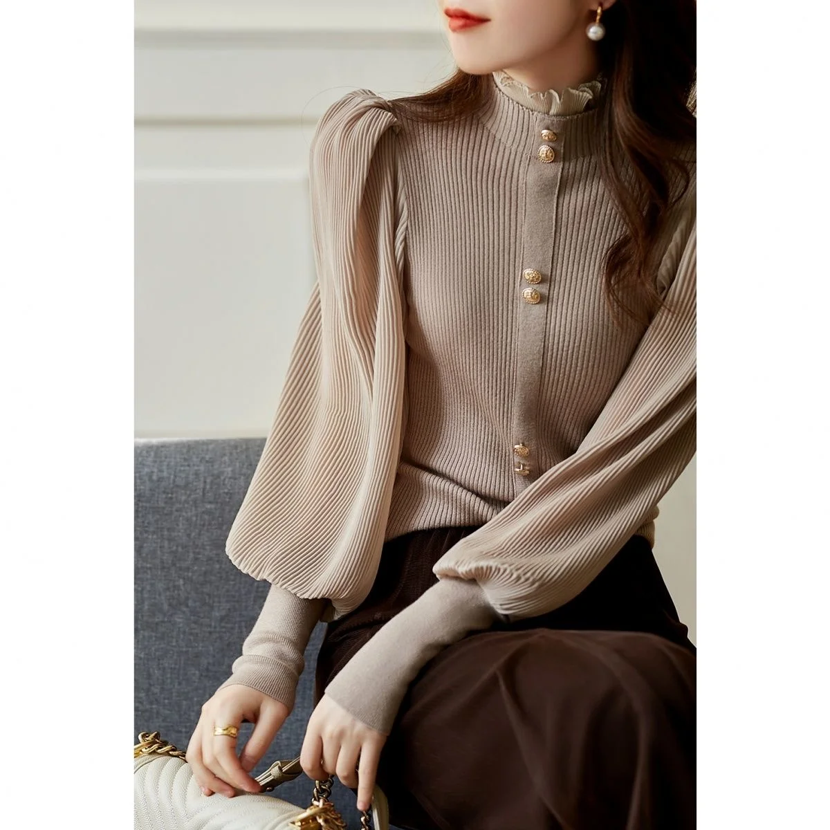 

Винтажный Кардиган с длинным рукавом и высоким воротом, корейский свитер на одной пуговице, мягкий японский свитер