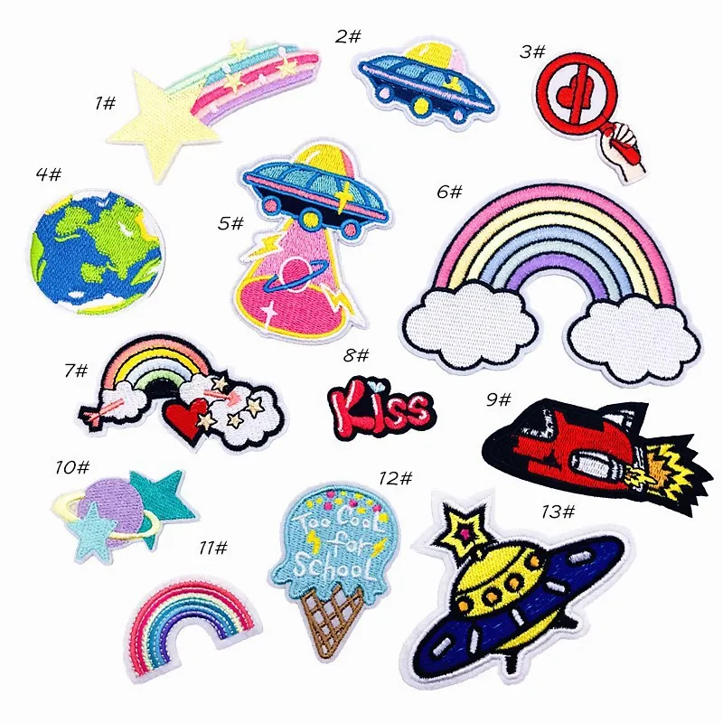 Space Rainbow cloud Saucer Embroidery Earth Universe Decorative Iron on Patch for Clothing Apparel Fashion DIY Accessories |