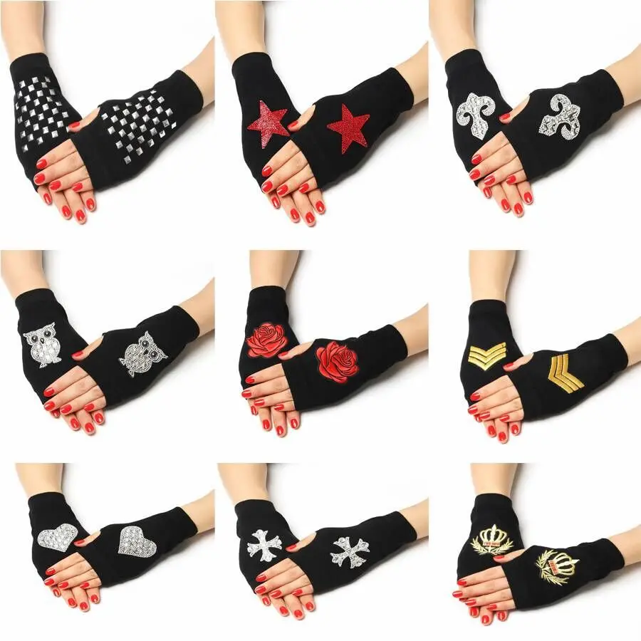 

Sailor Dance Gloves Fingerless Rivet Gloves Wool Gloves Spring and Autumn Black Half Finger Gloves Performance Gloves