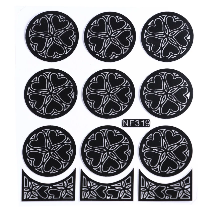 18pcs/2 sheet 9 type Black/Silver/white Laser Flower Hollow Template Nail Sticker Designs 3D Decals Makeup Tattoos Manicure Tool | Красота и