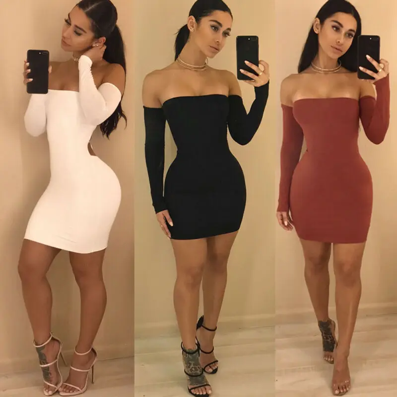 Женское облегающее платье с открытыми плечами и открытой спиной повседневное