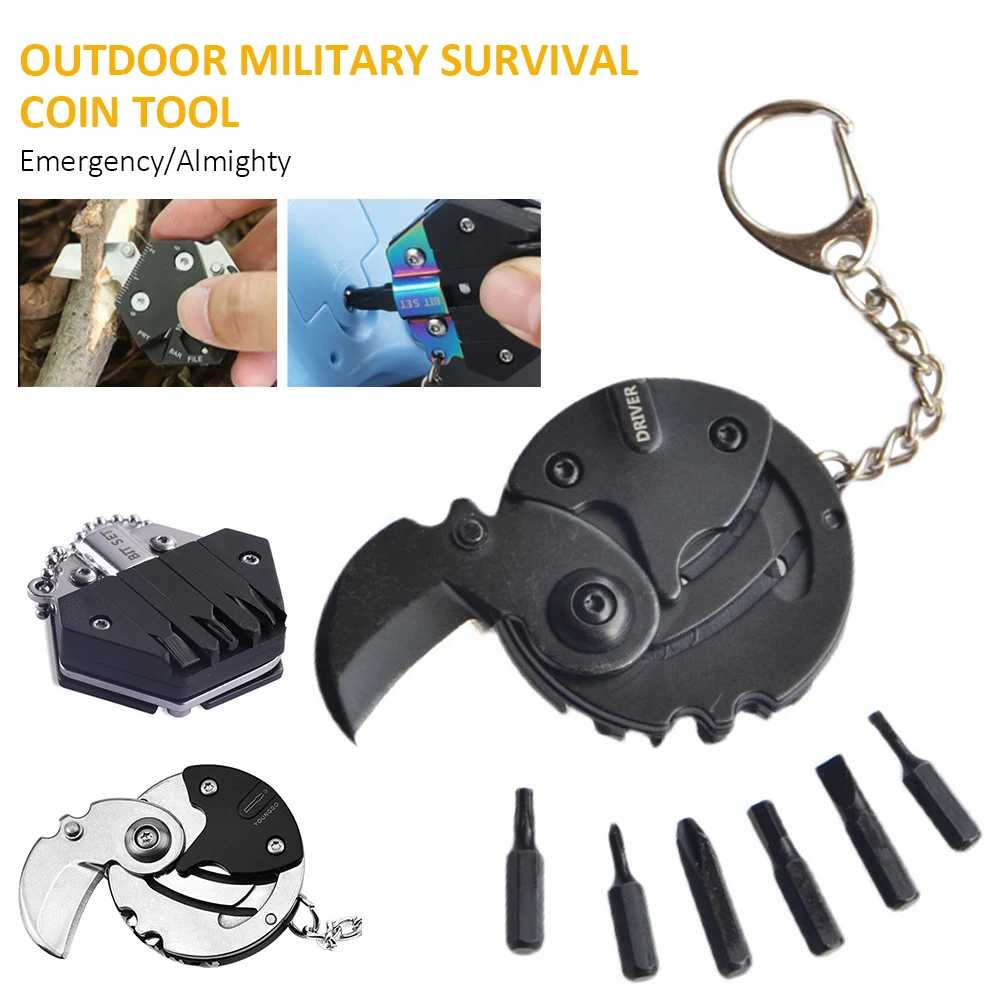 

Mini Keychain Knife Multi-Function Coin/Hexagon Shape Folding Pocket Knife with Wrench Corkscrew Scale for Camping Hiking Gifts