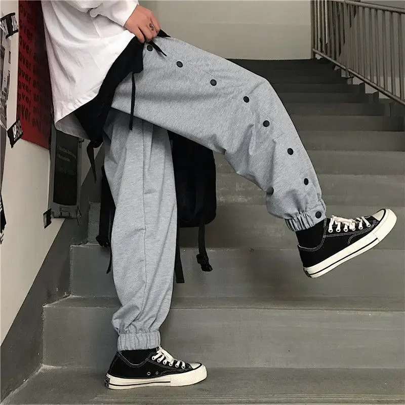 Весенние спортивные штаны мужские Модные однотонные брюки на пуговицах уличные