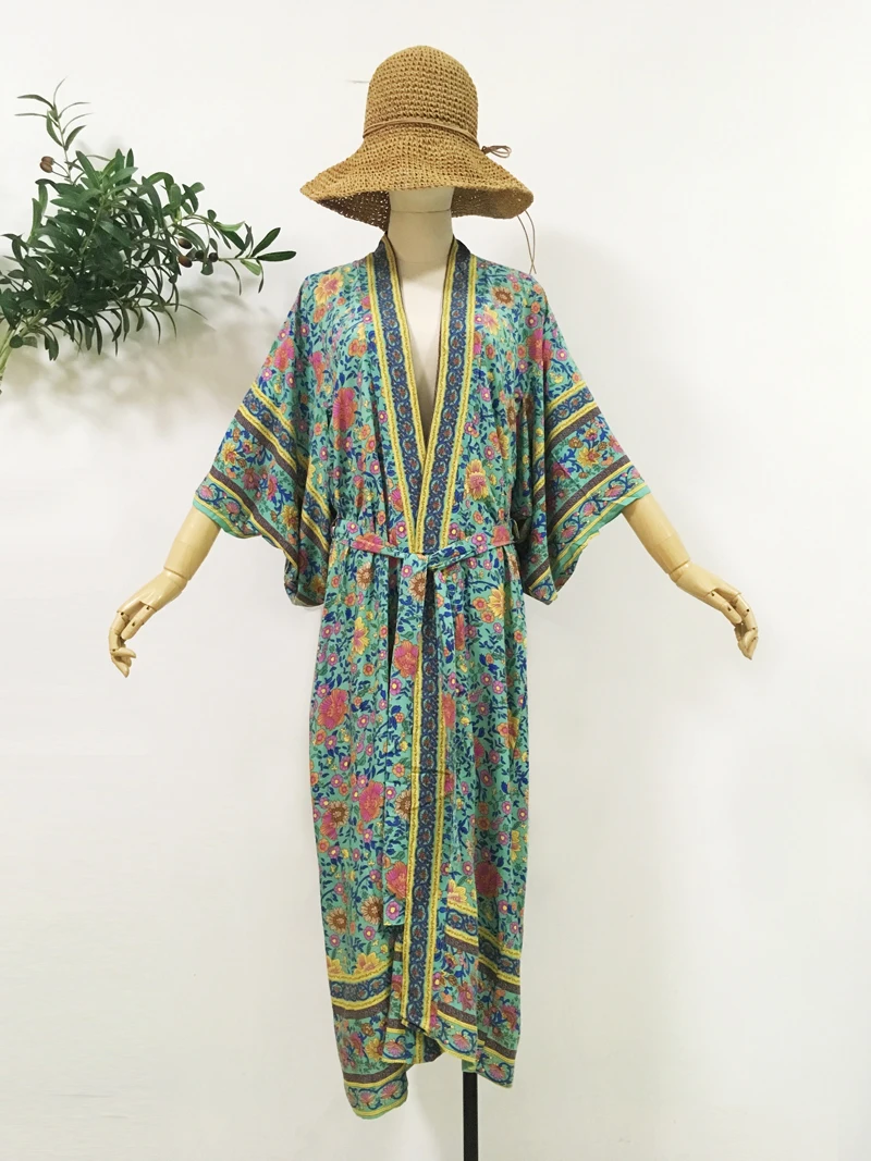 Винтажное длинное кимоно GypsyLady с цветочным рисунком блузка топ в стиле бохо