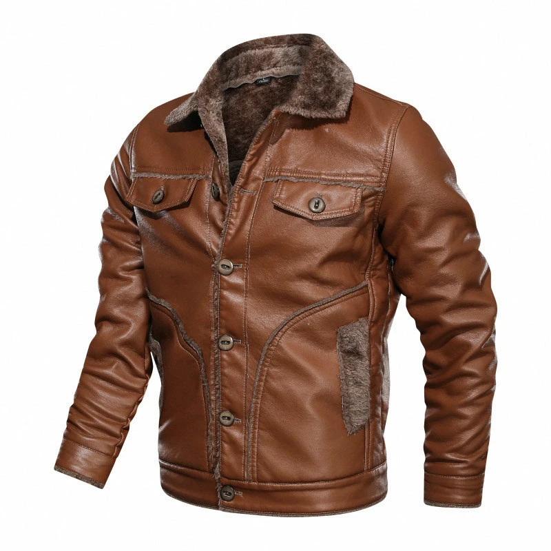 

PEVSN Men's PU Leather Jackets Winter Mens Fleece Warm Leather Coats Casual Men Slim Faux Leather Motorcycle Jackets Clothing