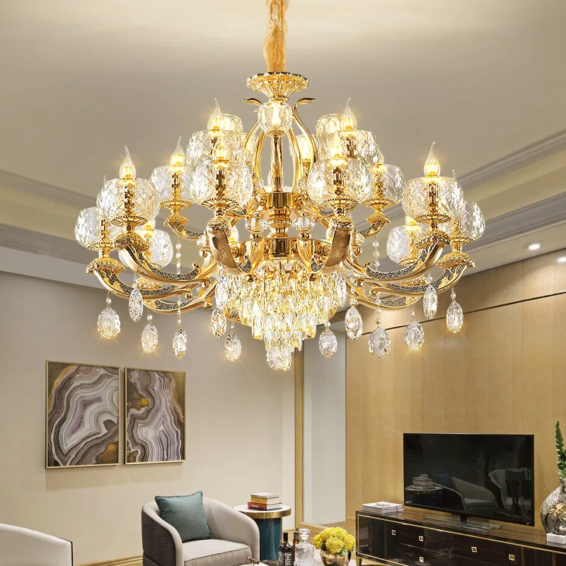 

LED Modern Golden Crystal Chandelier European Luxury Hanging Light Lamp Fixture Models Lustre For Home Living Room Kitchen Hall