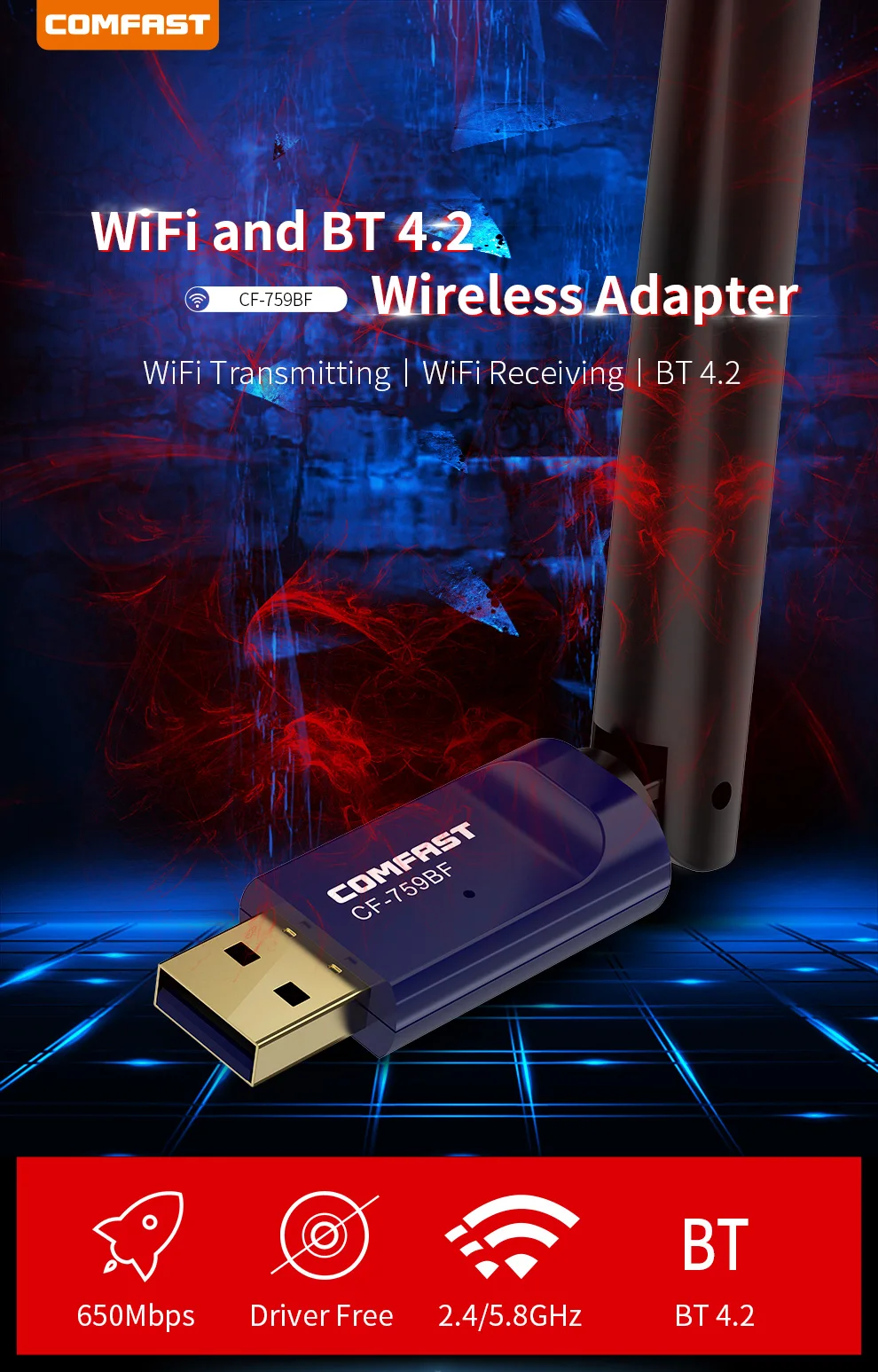 10 шт. Blueteeth Comptible 4.2 беспроводной USB адаптер 650 Мбит/с двухдиапазонный 5 ГГц Wifi