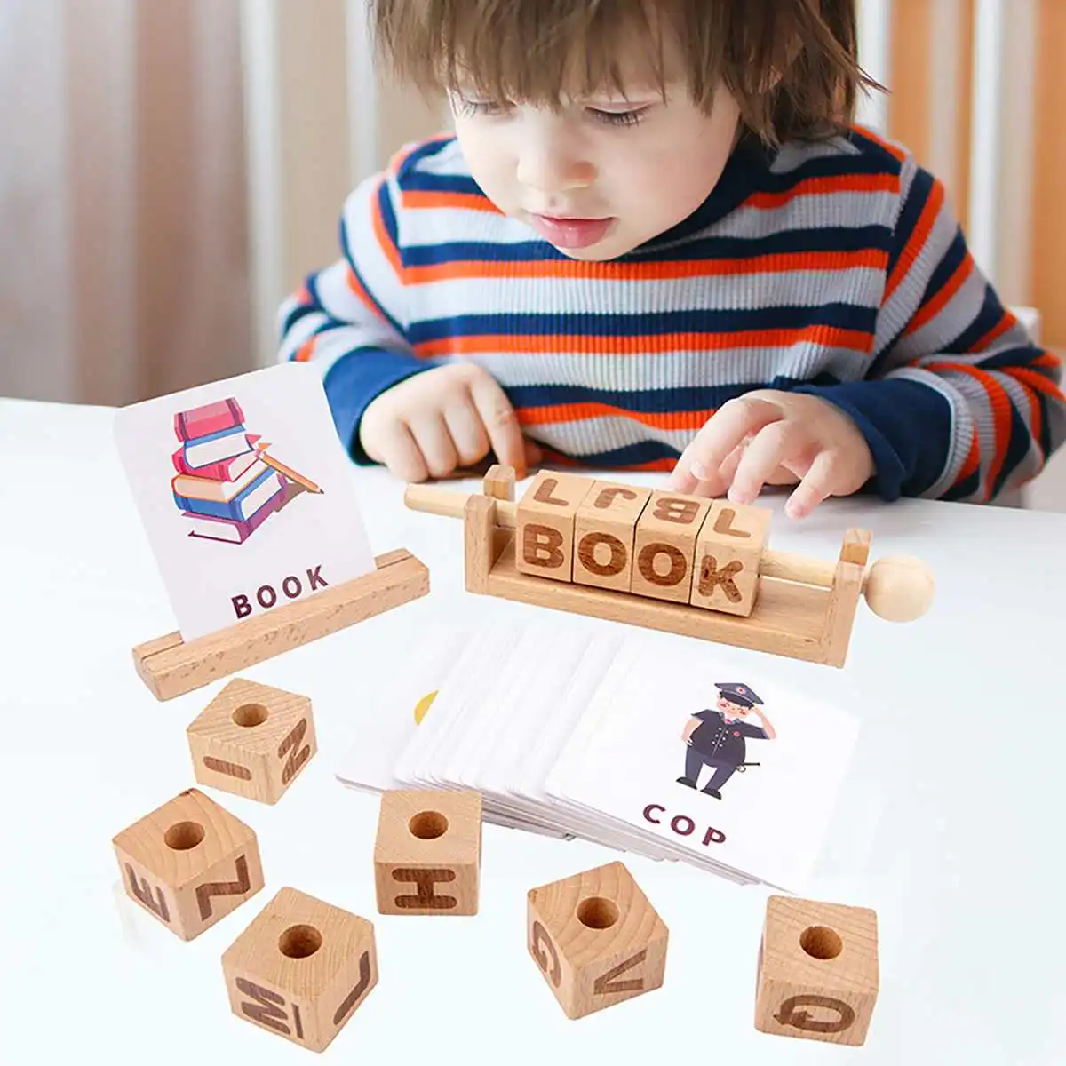 

Montessori 3D Wooden Blocks Spell Words English Learning Game Cards Cognitive Digital Alphabet Pairing Math Toys Educational Toy
