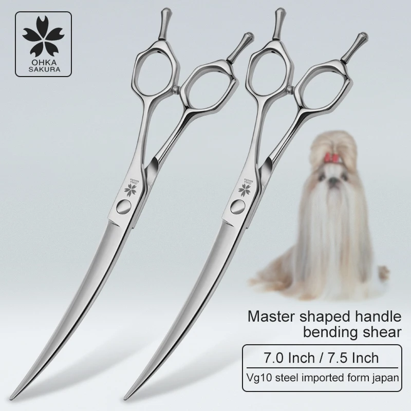 High grade imported vg10 7.0 7.5 curved scissors, curved up and down, special-shaped handle, pet shop beauty trimming scissors