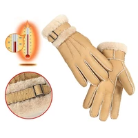 mens winter gloves sheepskin warm split finger gloves unisex outdoor sport autumn leather gloves buckle male thicken mittens