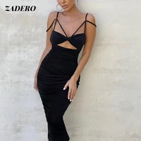 sexy dress for women fashion velvet halter strap hollow out midi dress lace cross bandage backless sleeveless bodycon party club