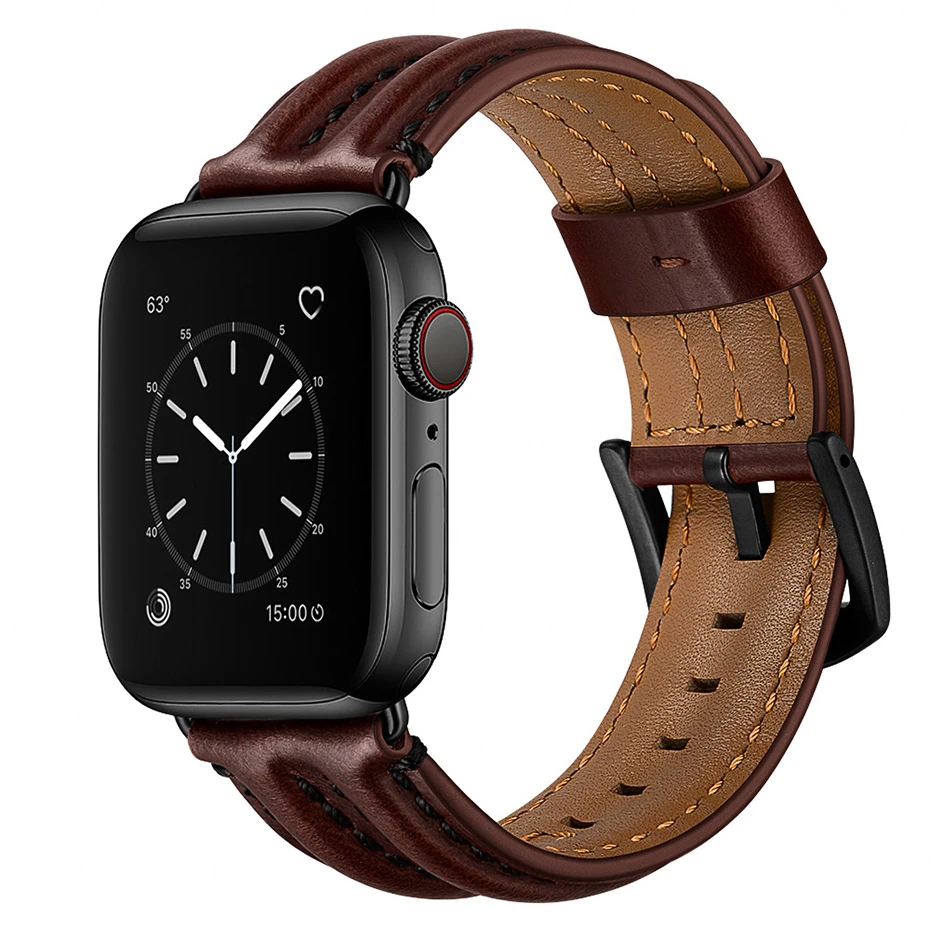Real cowhide Leather for Apple watch band 44mm 40mm iwatch 5 4 3 2 1 accessories loop strap 38mm 42mm Replacement bracelet Metal