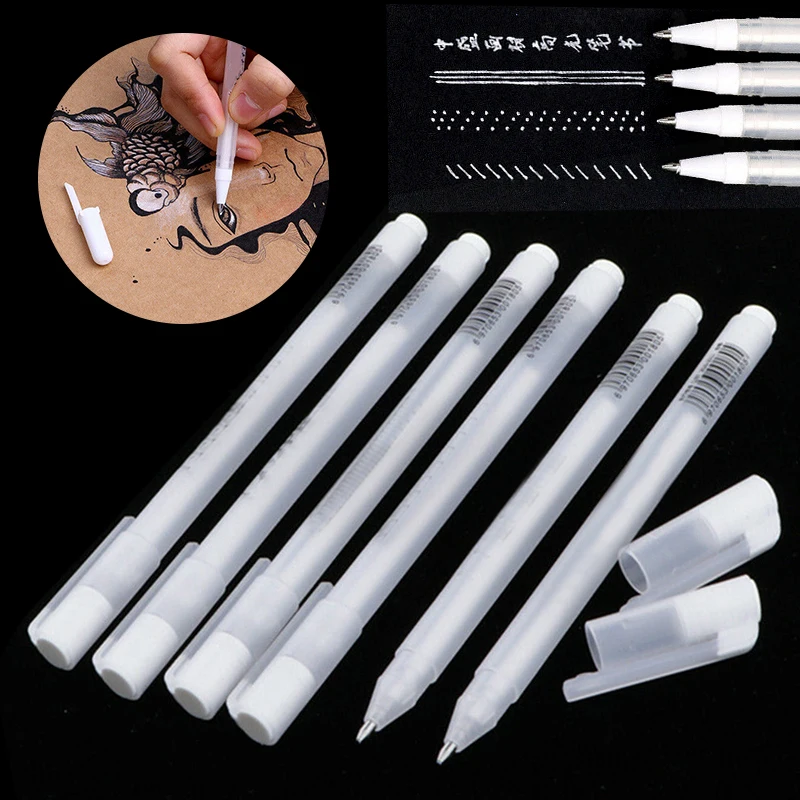 

6pcs White Paint Markers Highlighting Pen Drawing Coloring Sketching Art Pens Fabric Leather Marker Manga Painting Stationery