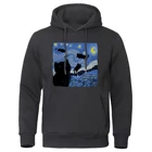 Мужская Флисовая Толстовка с капюшоном, черная толстовка с капюшоном и принтом Кошки под звездочками, в стиле Харадзюку, на осень-зиму 2021