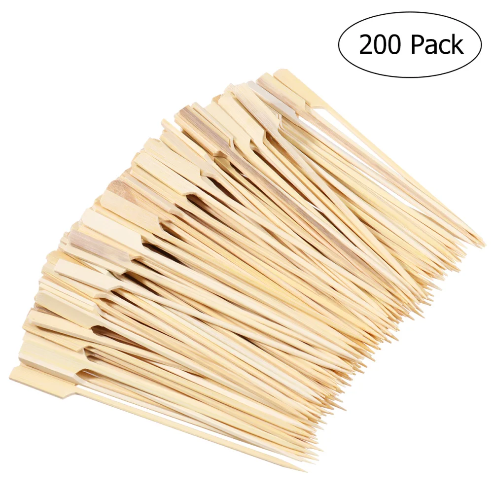 

BESTOMZ 200Pcs Bamboo Paddle Pick Skewers Roasting Sticks for Fruit BBQ Use