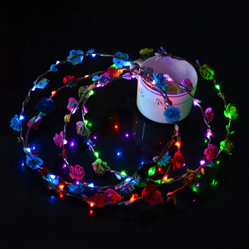 

Fashion Women Garland 10 Leds Luminous Headbands Ladies Girls Flowers Wreath Floral Hair Band Headwear Hairs Accessories LXH