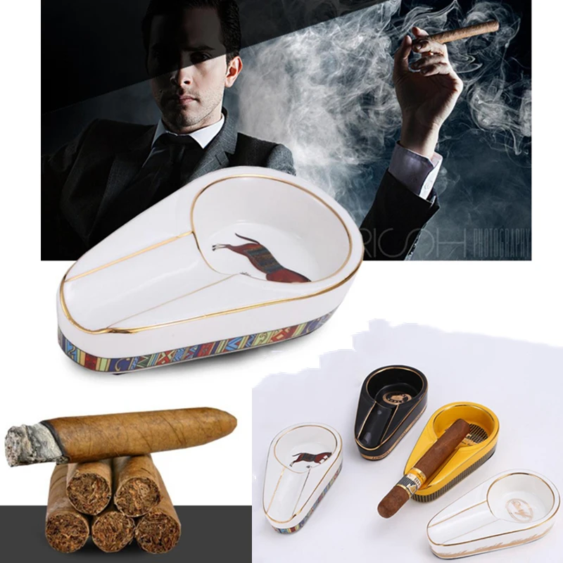 

Ceramic Cigar Ashtray Cigar Gadgets Single Home Cigar Holder Round Ash Tray Household Tobacco Cigarette Ashtray Men Father Gift