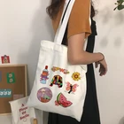 Сумка шоппер, Женская эко-сумка на плечо, большая емкость, сумка для покупок в стиле Харадзюку, Повседневная Холщовая Сумка с надписями