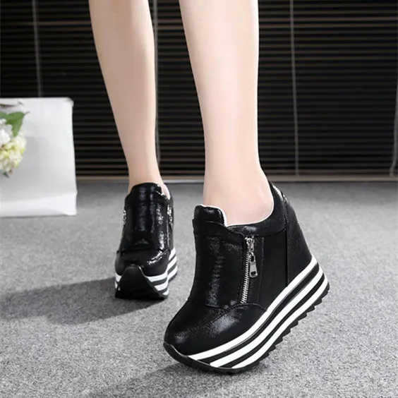 

2019 spring new thick-soled uber-high heels height 12CM women's wedges platform shoes cloth sequined single shoes
