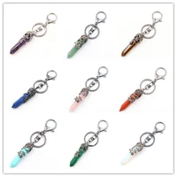 fyjs unique jewelry silver plated circle lobster clasp flower wrap many colors hexagon column quartz stone key chain