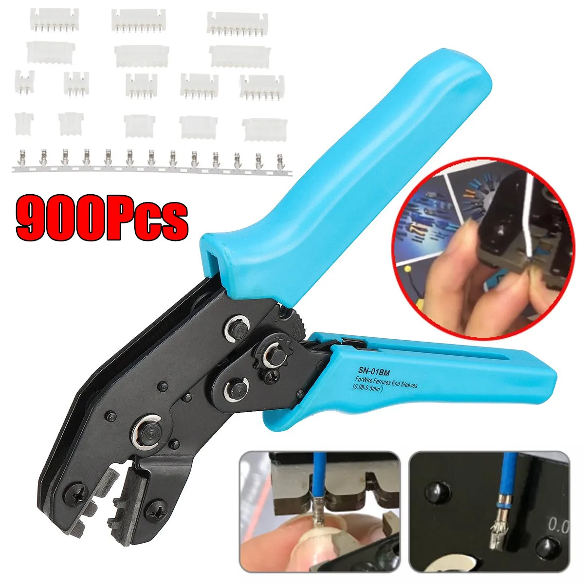 

900Pcs JST-XH 2.54mm Connectors Assortment Kit Crimping Tool with Hand Ferrule Crimper Plier Crimp Tool Kit