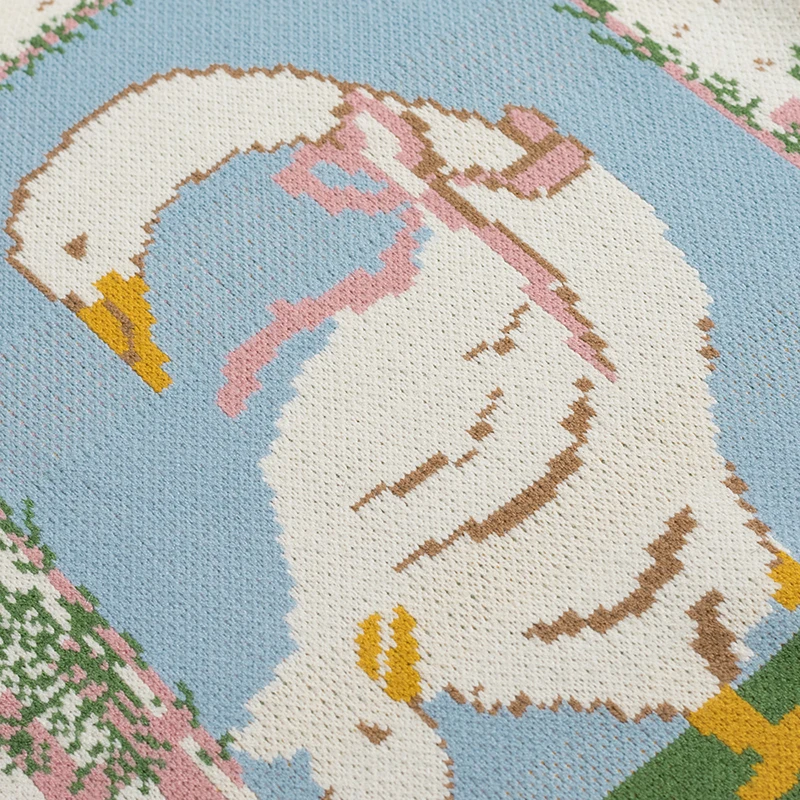 Spring New Retro Farm Duckling Jacquard O-neck Pullover Sweater Women's Suitable For Teenage Girls Tops | Женская одежда