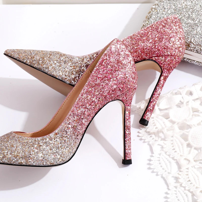 

Free shipping fashion women pumps blue pink glitter strass Poined Toes high heels bride wedding shoes 10cm 8cm