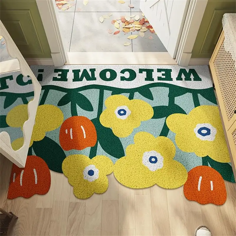 

Nordic Flower Home Door Mat Carpet Cuttable Living Room Mat PVC Anti-slip Mat Hallway Carpet Custom Size Silk Loop Entrance Mat