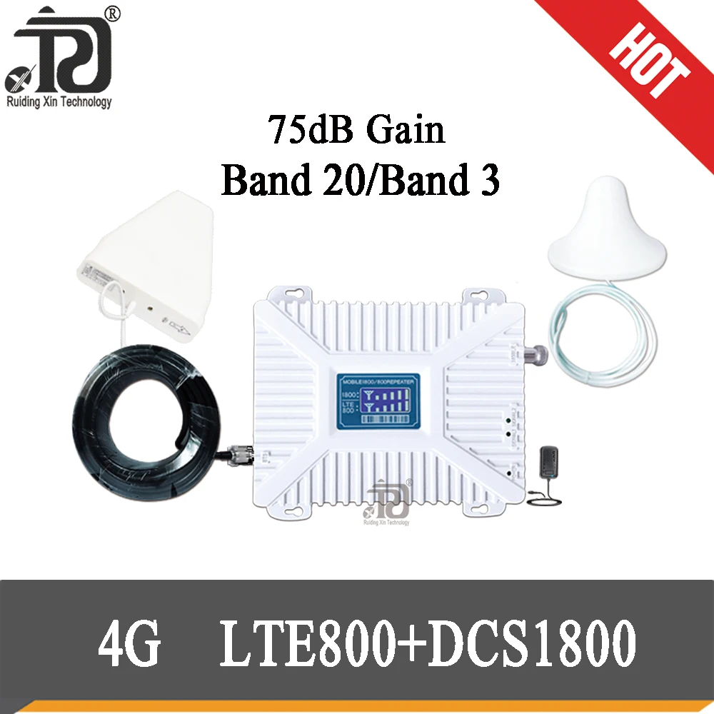 Усилитель сотового сигнала 75 дБ двухдиапазонный усилитель телефона 1800 МГц LTE 800 4G