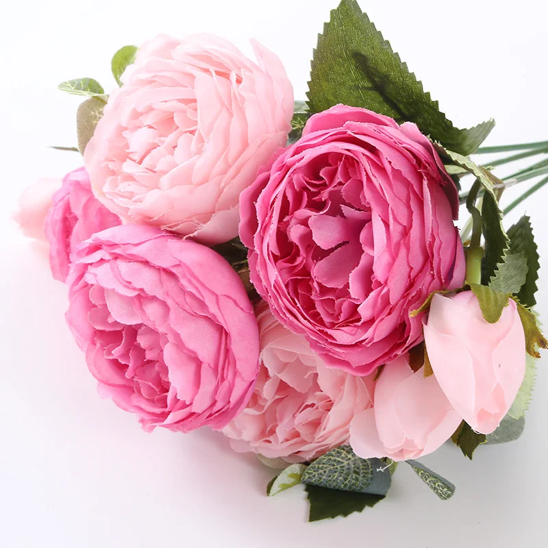 

Artificial Flowers Fake Peony Rose Flowers 5 Big Heads/Bouquet Rose Peonies Silk Bouquet 4 Bud Flowers Wedding Home Decoration