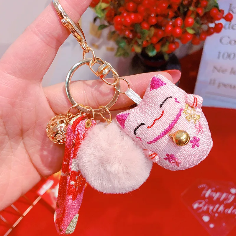 2019 Новый карабин Манеки Неко Счастливый Кот Толстый Плутус Помпон Брелок для ключей Женский кожаный брелок с металлическими цепочками для автомобилей и сумок Подвески подарки.