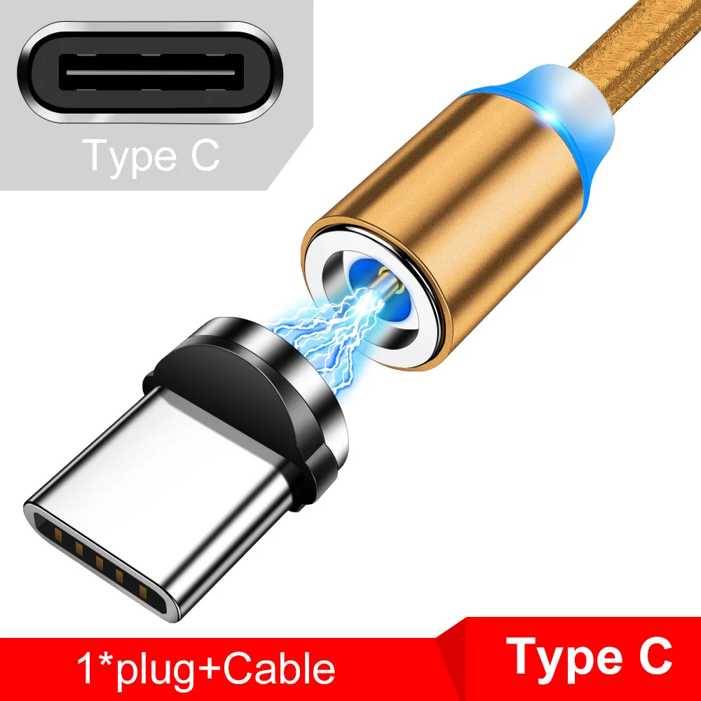 Магнитный usb-кабель Tisluo/Micro USB/type-C для iPhone X Xs Max светодиодный 1 м магнитное зарядное устройство для samsung s10 Xiaomi Pocophone USB C - Цвет: Type C usb Gold