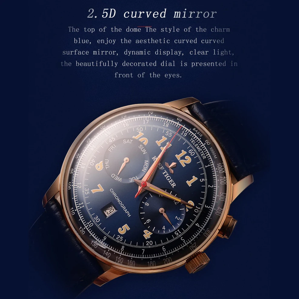 Мужские Водонепроницаемые механические часы на кожаном ремешке с сапфировым