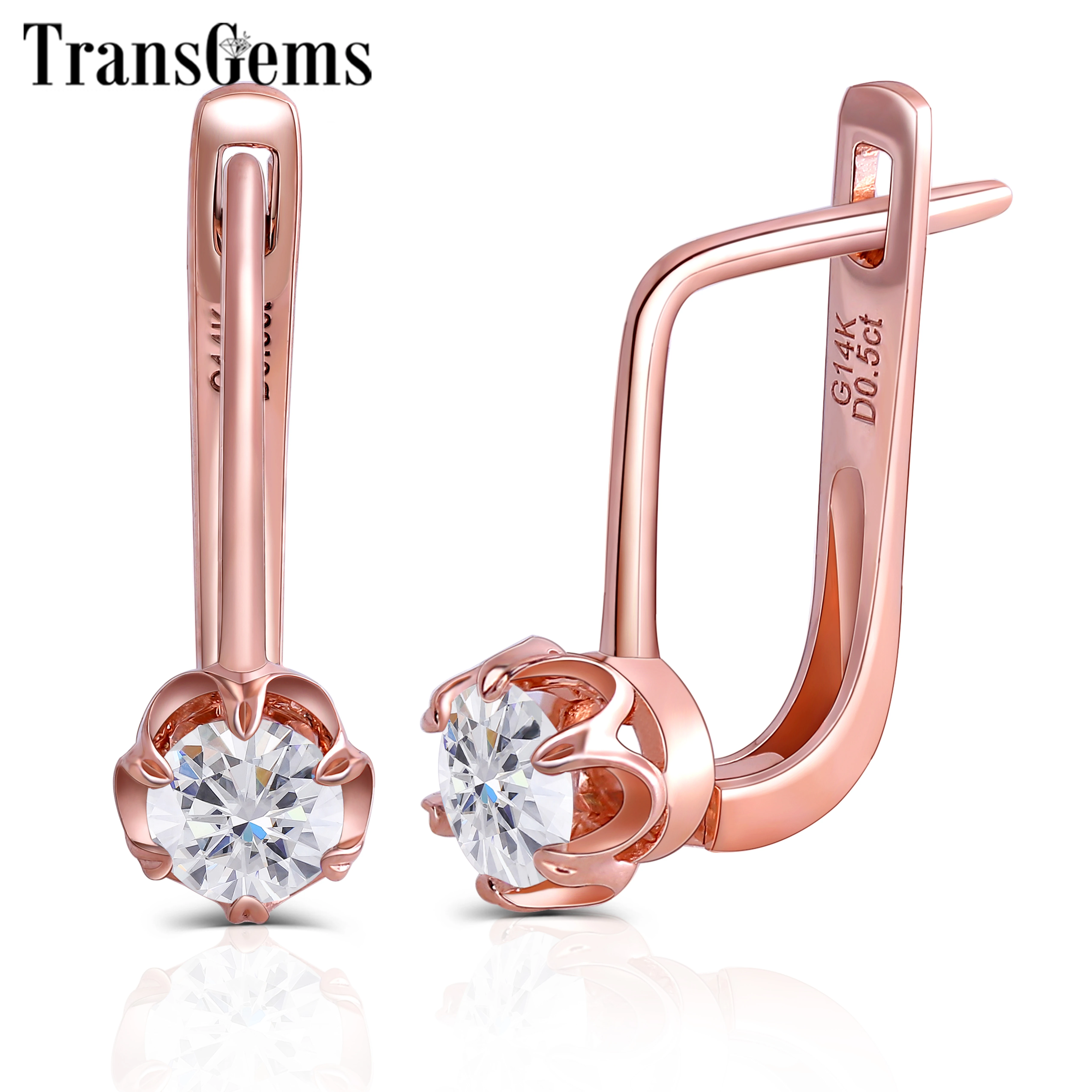 Женские серьги обручи с муассанитом розовое золото 585 пробы 5 мм|gift gifts|gift womengift gold |