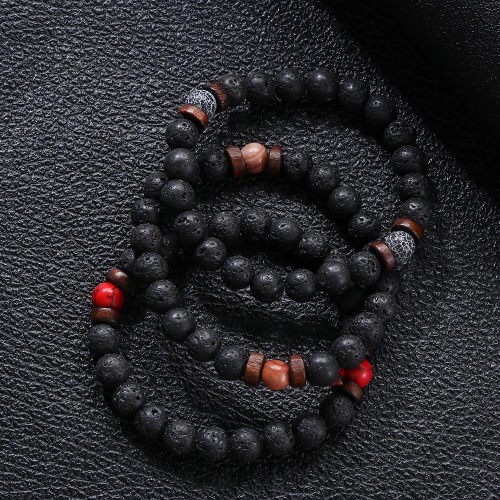 Бусины Из Натурального Дерева браслет для мужчин черный этнический белый камень