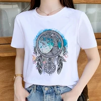feather watercolor fashion 90s cute vintage clothing top shirt summer aesthetics basic short sleeve t shirts polyester t shirts