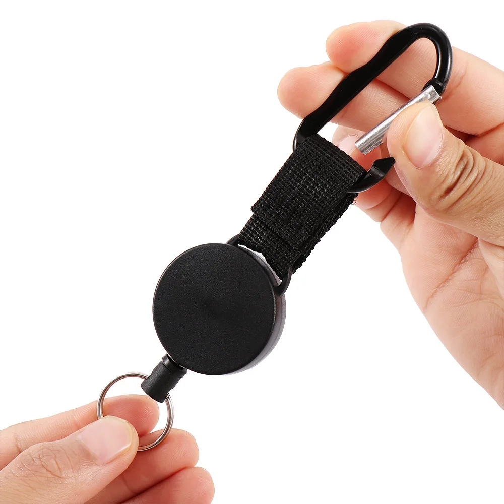 

1pcs Retractable Pull Key Ring Chain Belt Clip With Carabiner Reel Card Badge Holder Recoil Extends To 60cm