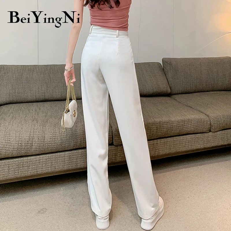 

Beiyingni 2021 Fashion Suit Wide Leg Pants Womens Elegant Office Ladies Thin Trousers Girls Slim Streetwear Korean Pants Woman