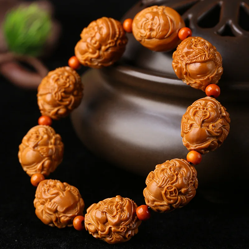 Оливковая косточка для резьбы великой головы восьми сокровищ бога рука струнная игра до оливкового браслета для мужчин и женщин.