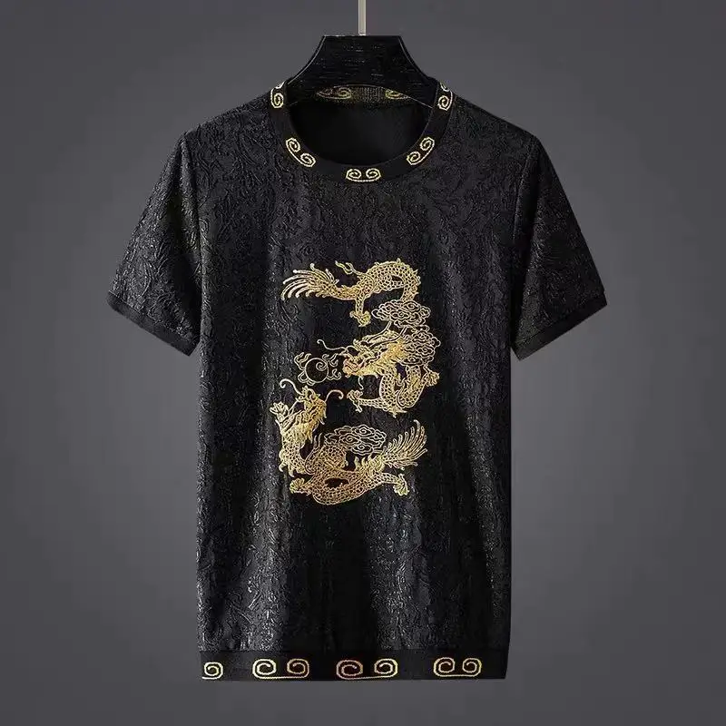 

Мужская футболка с коротким рукавом, Новинка лета 2021, жаккардовая мерсеризованная хлопковая Футболка с вышивкой дракона и коротким рукавом...