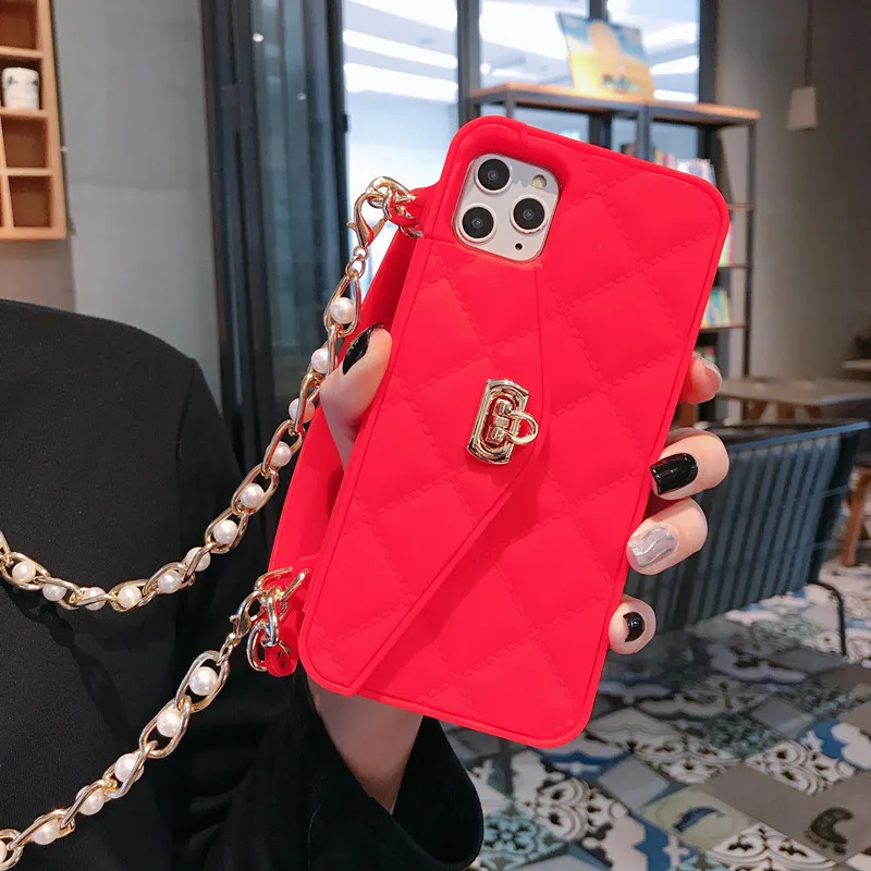 

Silicone Hand-held chain diagonal coin purse comfortable and beautiful for iPhone 11 Pro Max X XS XR 6 7 8 Plus
