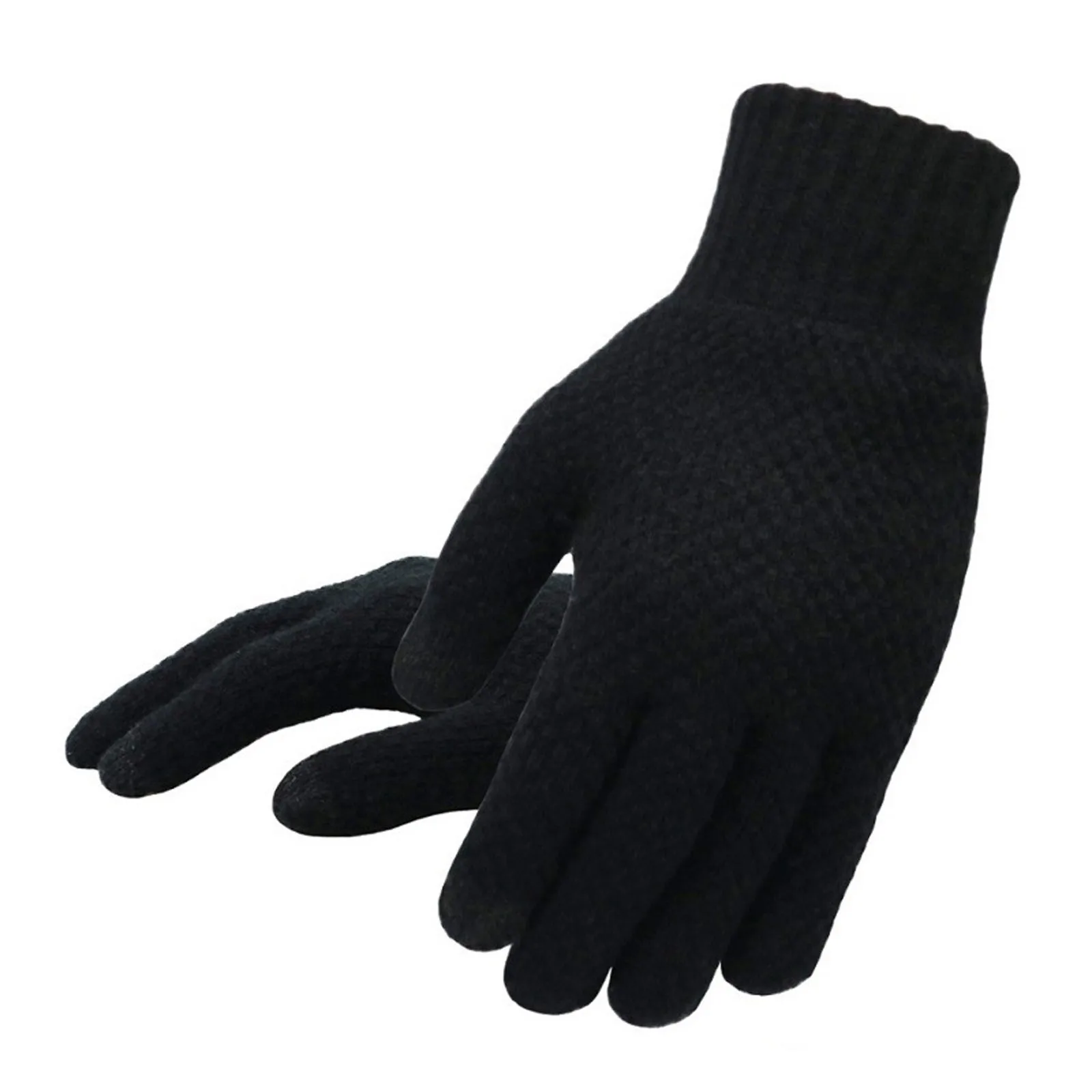 

Men Winter Gloves Solid Color Knitted Full Finger Warm Gloves With T-ouch Screen Thicken Woolen Men Business Gloves Autumn